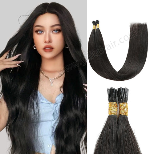 Model Wearing (#1B) Natural Black I Tip Extensions  