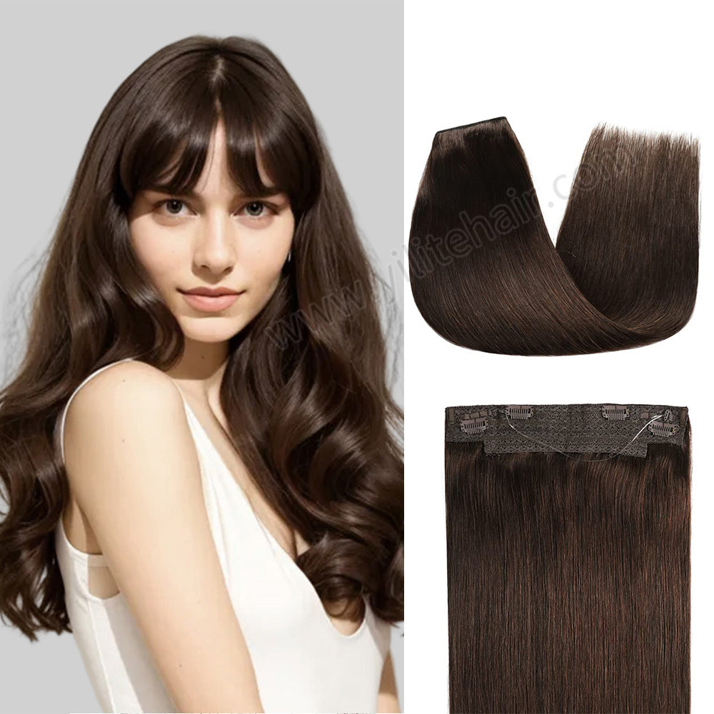 Model Showcasing (#2) Darkest Brown Invisible Wire Hair Extensions