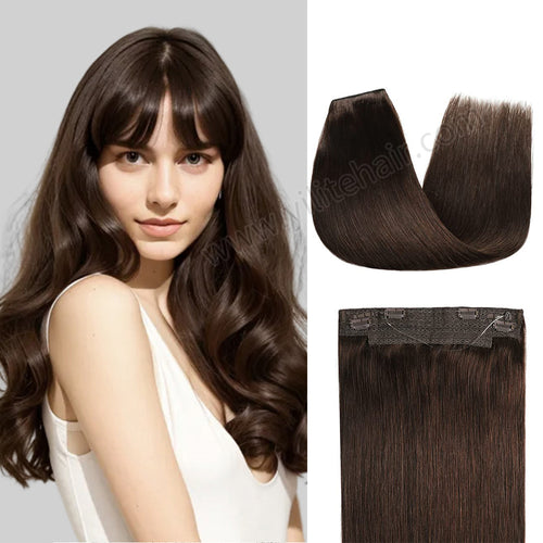 Model Showcasing (#2) Darkest Brown Invisible Wire Hair Extensions