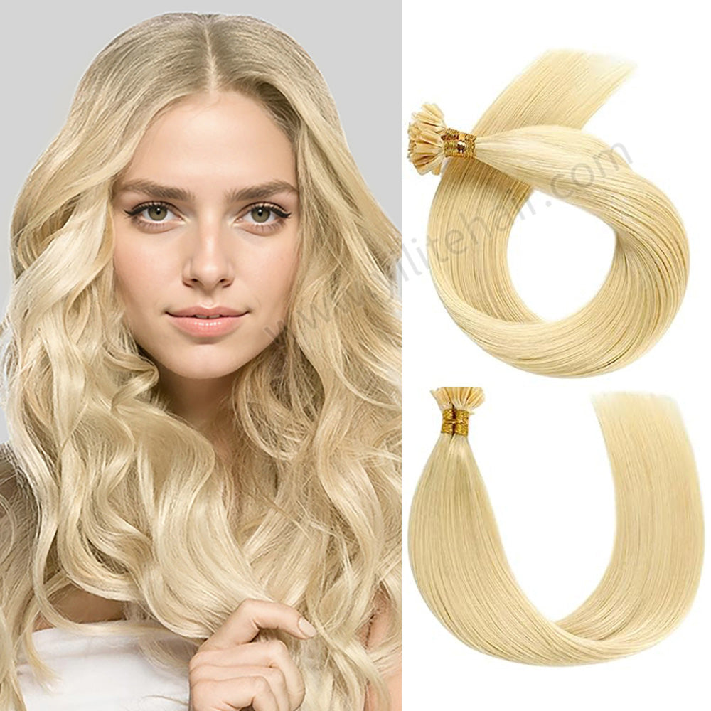 Model Wearing (#613) Bleach Blonde U Tip Hair Extensions