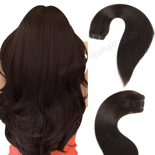 Back View of Model Showcasing (#2) Darkest Brown Sew In Weft