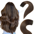 Back View of Model Showcasing (#P2/6/T2) Darkest Brown Balayage Sew In Weft