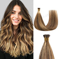 Model Wearing (#P4/27) Caramel Blonde Balayage I Tip Extensions