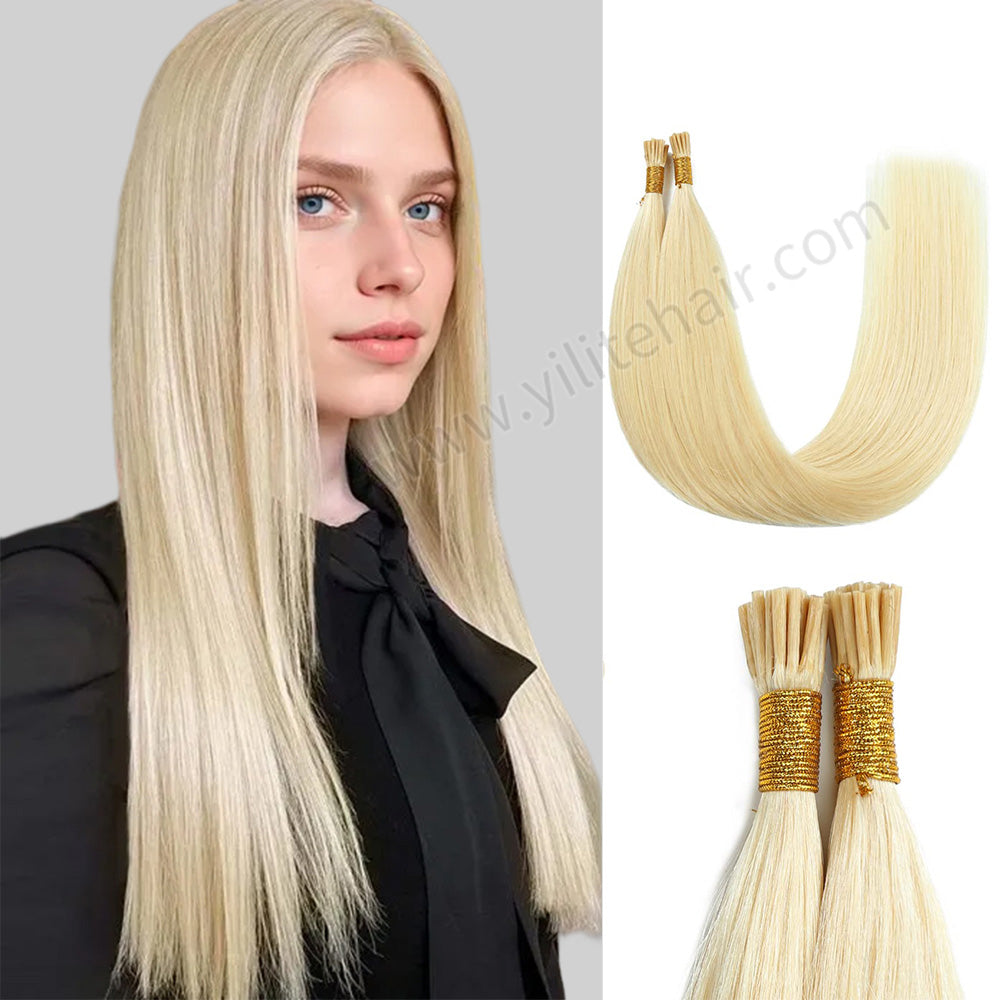 Model Wearing (#613) Bleach Blonde I Tip Extensions