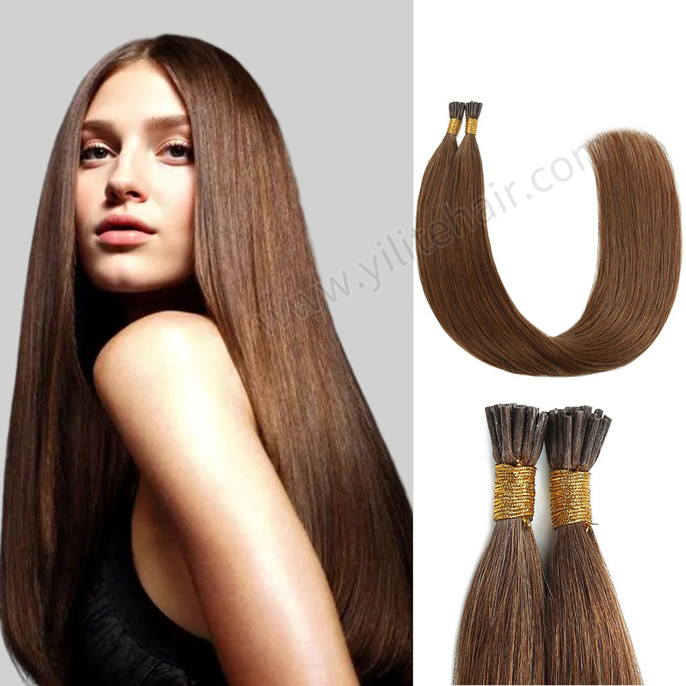 Model Wearing (#6) Chestnut Brown I Tip Extensions