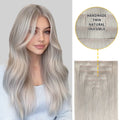 Model Wearing Silver Seamless Clip Ins 7Pcs 16 Clips