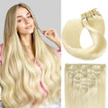Model Wearing (#60) Platinum Blonde Classic Clip Ins