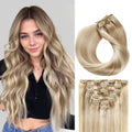 Model Wearing (#P18/613) Ash Blonde Highlights Classic Clip Ins