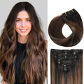 Model Wearing (#P1B/6/T1B) Natural Black Balayage Classic Clip Ins