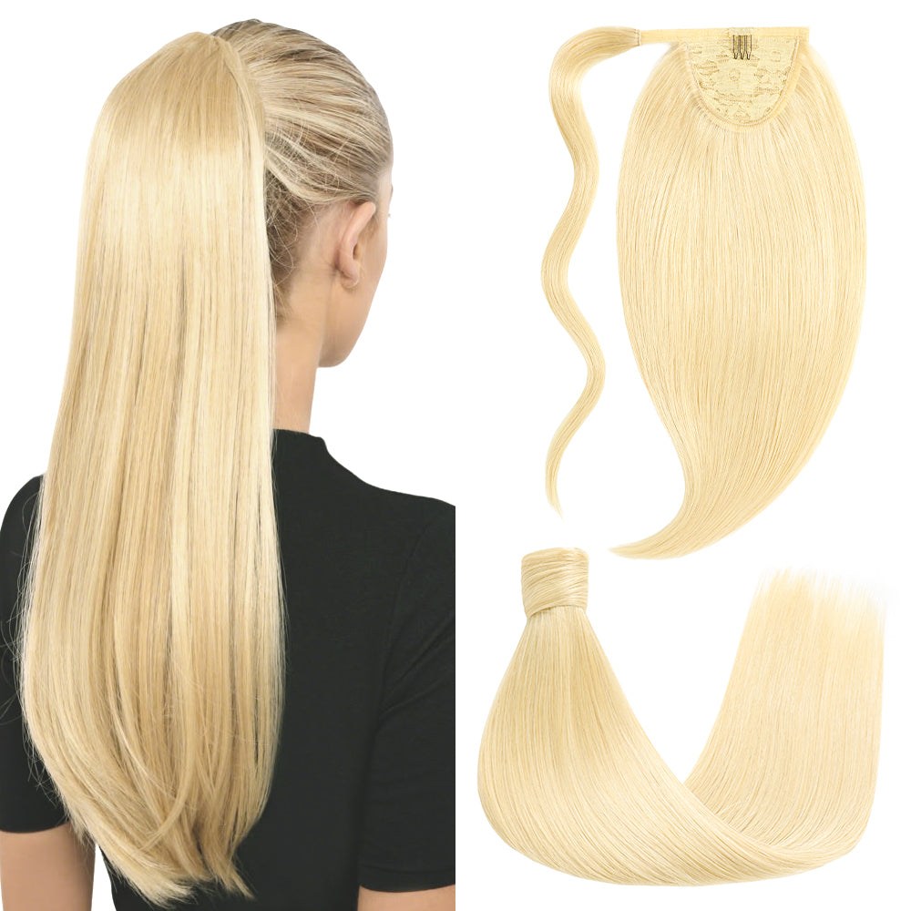 Back View of Model Showcasing (#613) Bleach Blonde Wrap Around Ponytail Extension