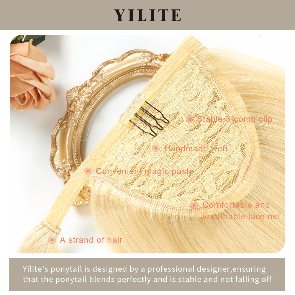 Close-Up Showing Details of (#613) Bleach Blonde Wrap Around Ponytail Extension