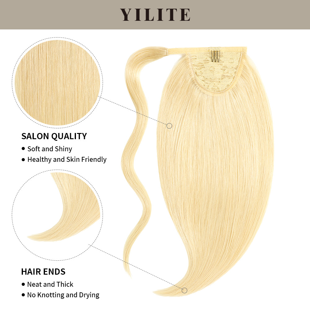 (#613) Bleach Blonde Wrap Around Ponytail Extension with Salon Quality and Thick Ends