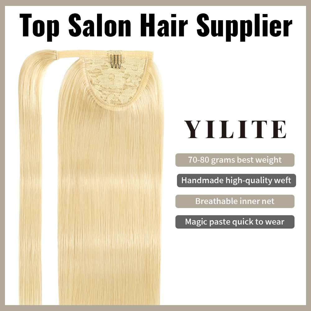 (#613) Ponytail Extension with Handmade Weft, Breathable Inner Net, and Quick-Wear Design