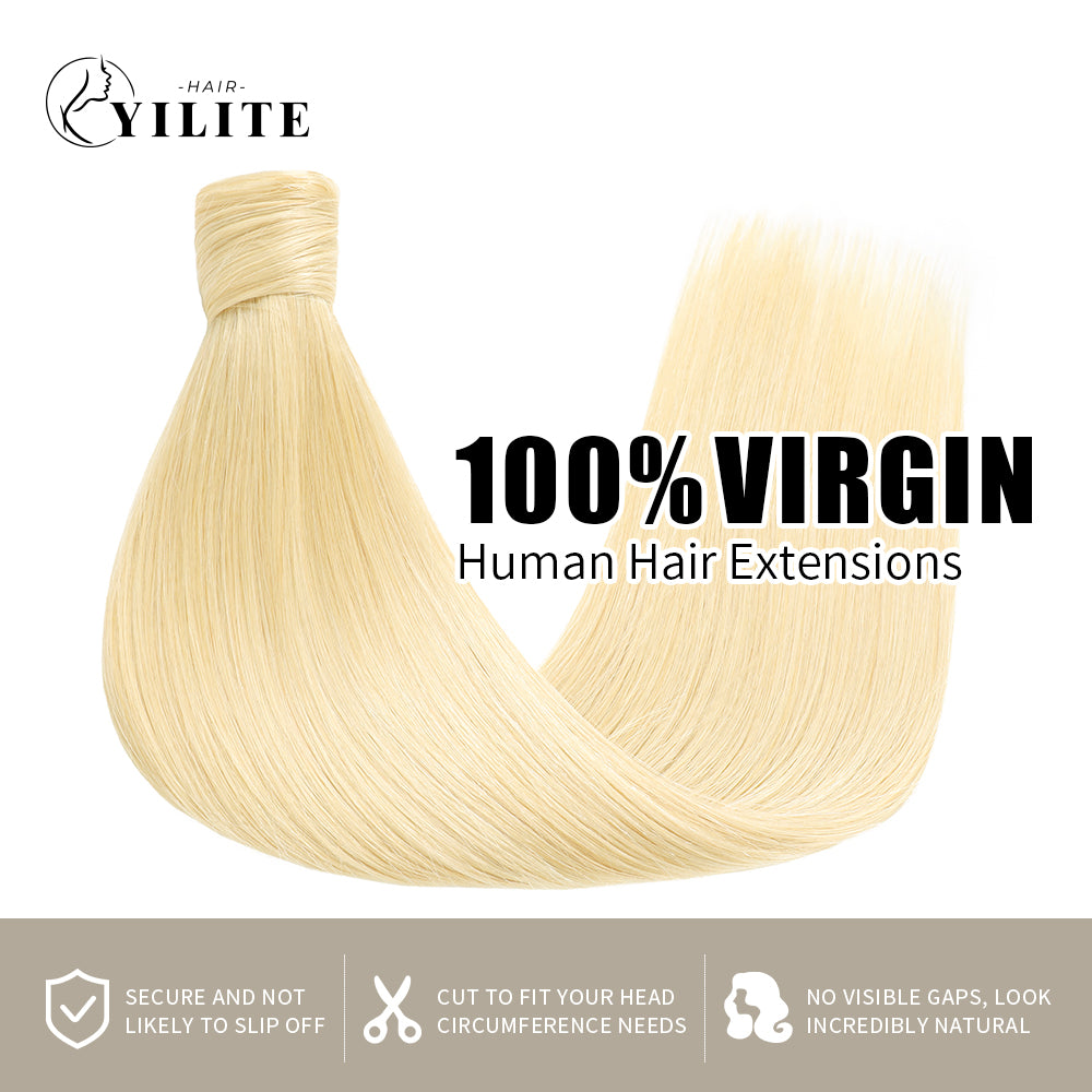 (#613) Bleach Blonde Wrap Around Ponytail Extension Virgin Human Hair