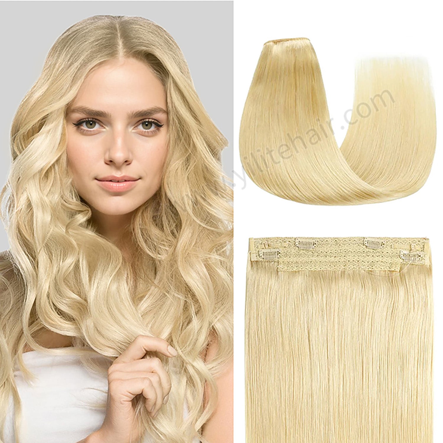 Model Showcasing (#613) Bleach Blonde Invisible Wire Hair Extensions