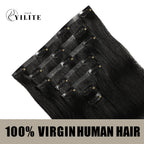 Back View of Seamless Clip Ins 7Pcs 16 Clips Virgin Human Hair (#1B) Natural Black
