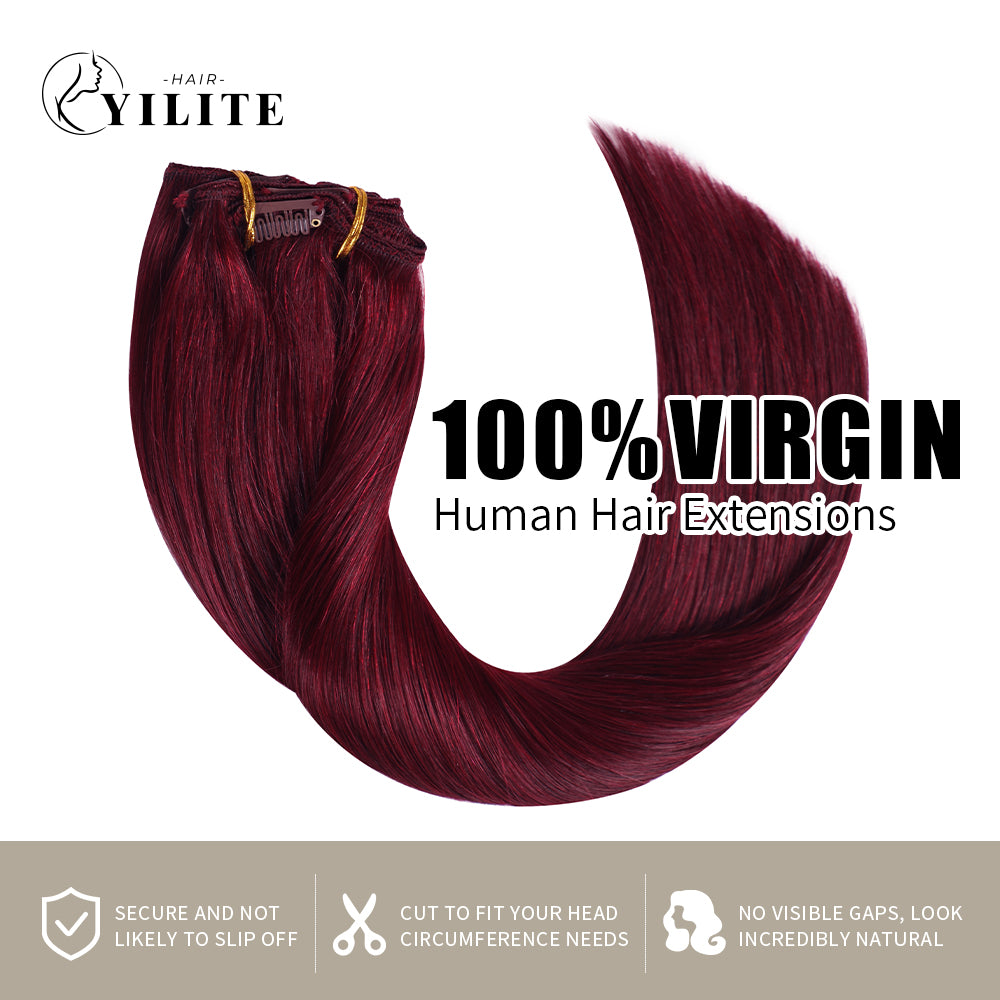 Virgin Human Hair (#99J) Burgundy Classic Clip Ins