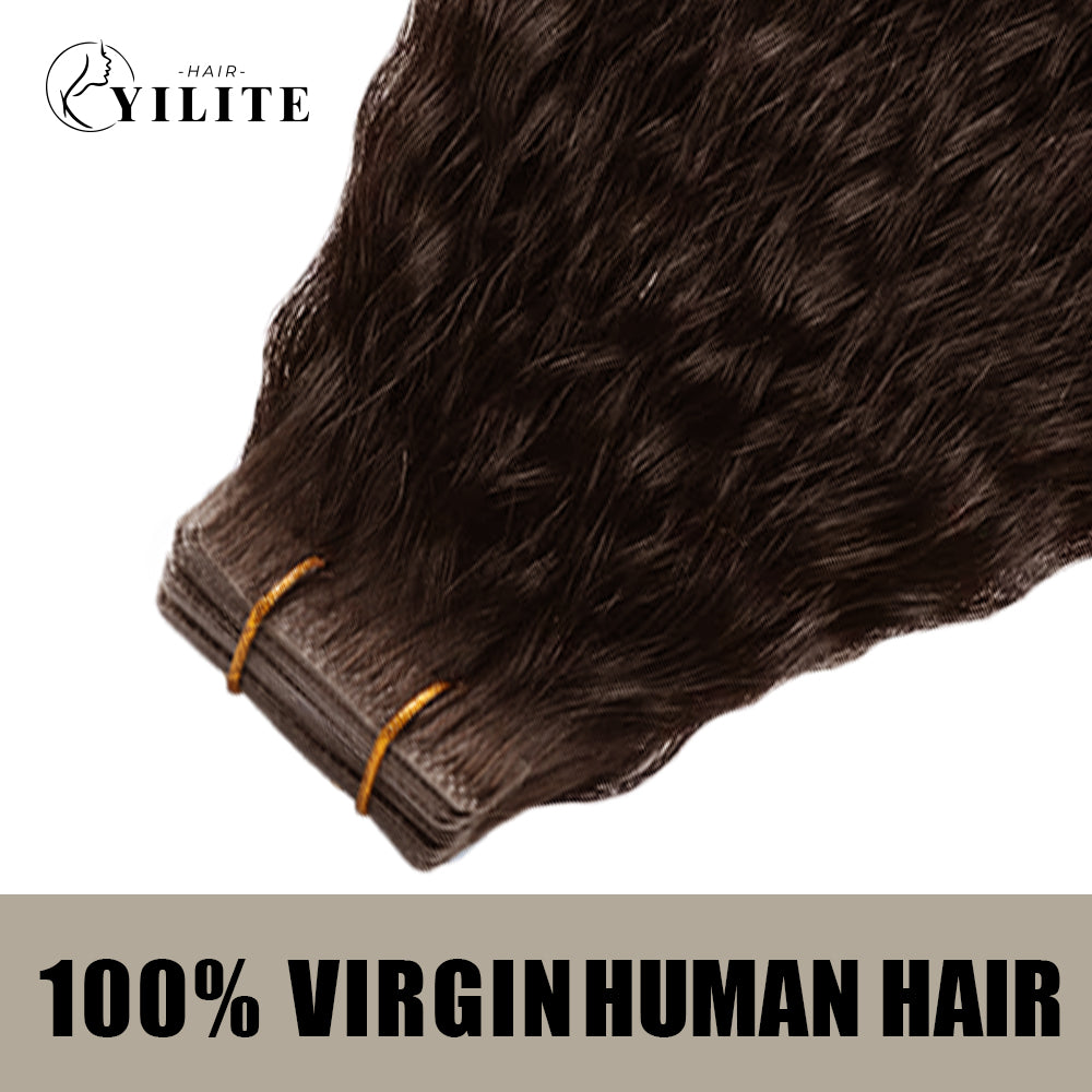 (#2) Darkest Brown Kinky Straight Invisible Tape Ins 20Pcs Virgin Human Hair