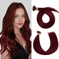 Model Wearing (#99J) Burgundy U Tip Hair Extensions
