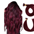 Back View of Model Wearing (#99J) Burgundy U Tip Hair Extensions 