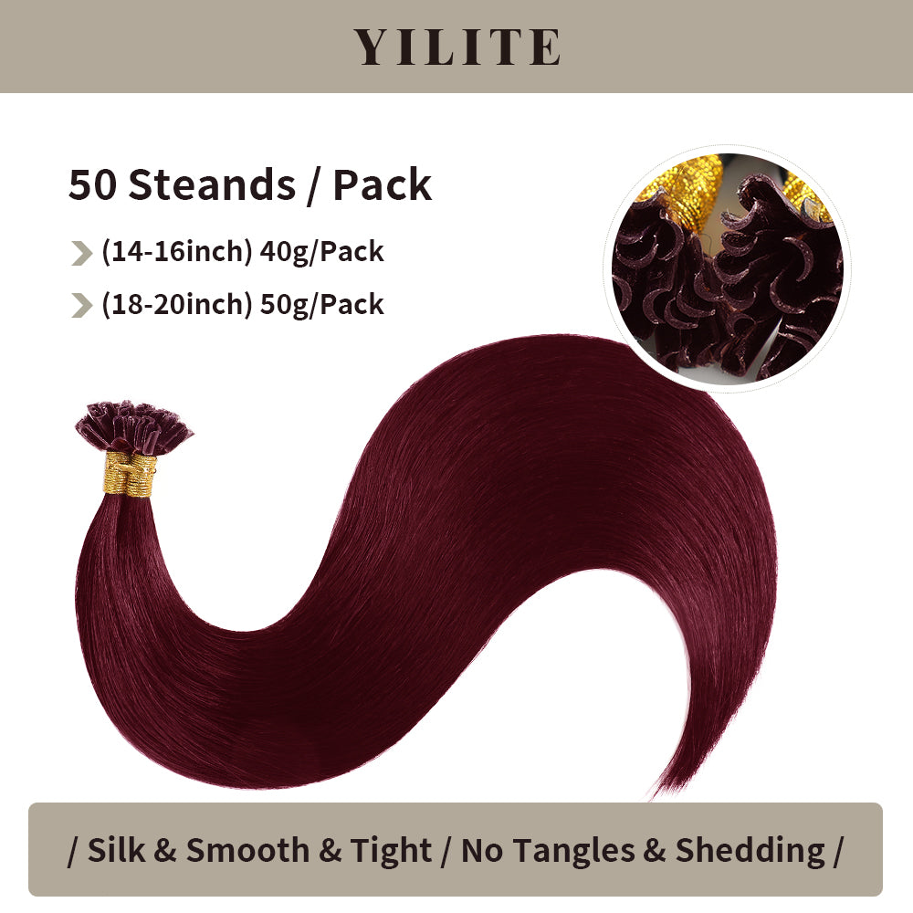 (#99J) Burgundy U Tip Hair Extensions 50 Strands Per Pack