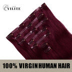 Back View of Seamless Clip Ins 7Pcs 16 Clips Virgin Human Hair (#99J) Burgundy