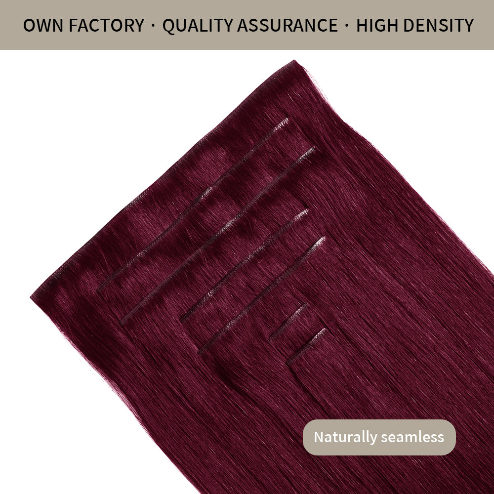 Seamless Clip Ins 7Pcs with Close-up of Clips (#99J) Burgundy