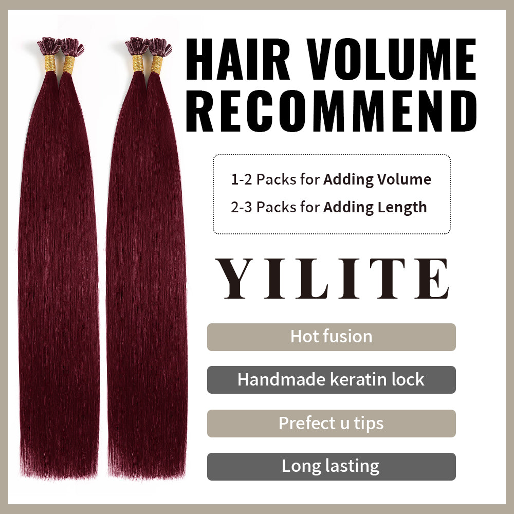 (#99J) Burgundy U Tip Hair Extensions with Hair Volume Recommend