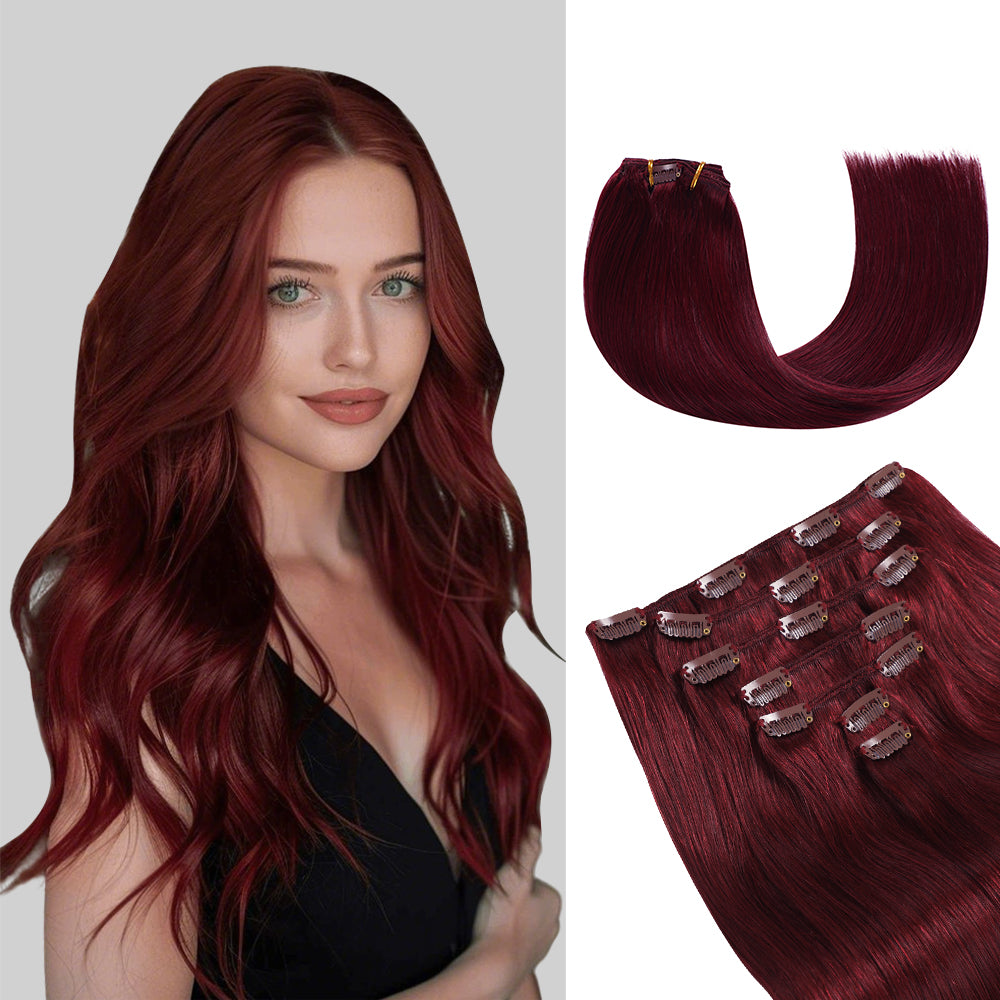 Model Wearing (#99J) Burgundy Classic Clip Ins