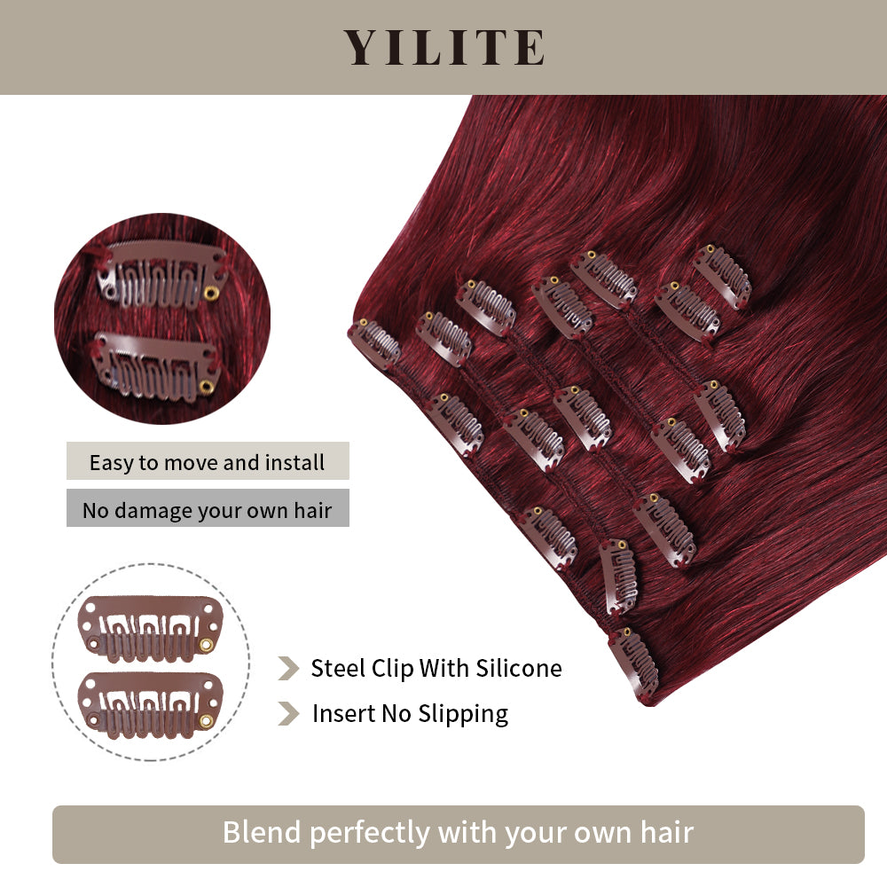 Close-up of (#99J) Burgundy Classic Clip Ins