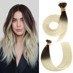 Model Wearing (#T2/60) Darkest Brown to Platinum Blonde U Tip Hair Extensions