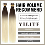 (#T2/60) Darkest Brown to Platinum Blonde U Tip Hair Extensions with Hair Volume Recommend