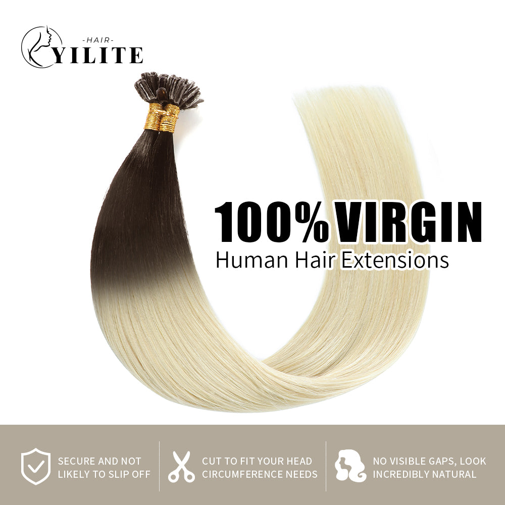 (#T2/60) Darkest Brown to Platinum Blonde U Tip Hair Extensions 100% Virgin Human Hair 