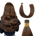 Back View of Model Wearing (#4) Chocolate Brown I Tip Extensions