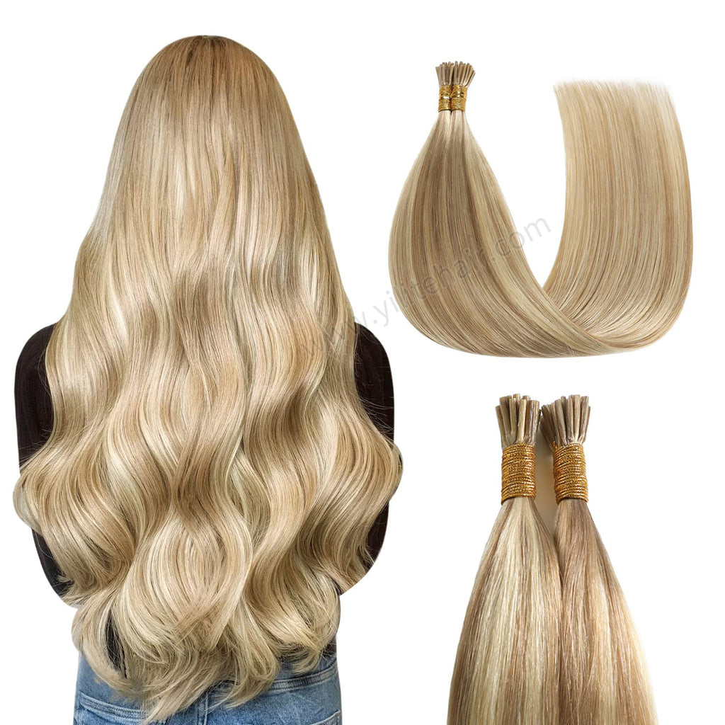 Back View of Model Wearing (#P18/613) Ash Blonde Highlights I Tip Extensions