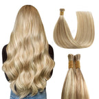 Back View of Model Wearing (#P18/613) Ash Blonde Highlights I Tip Extensions