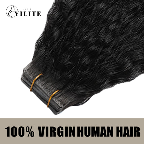(#1) Jet Black Kinky Straight Invisible Tape Ins 20Pcs Virgin Human Hair