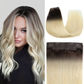 Model Showcasing (#T2/60) Darkest Brown to Platinum Blonde Invisible Wire Hair Extensions