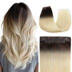 Back View of The Model Showing (#T2/60) Darkest Brown to Platinum Blonde  Wire Extensions 